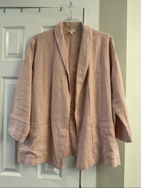 Eileen Fisher Blush Pink Linen Open-Front Jacket